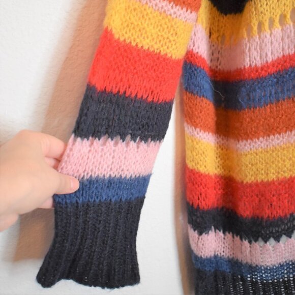 Zara Multicolor Striped Sweater Tunic Dress Sz M Italian Yarn Boho 70s Retro - Picture 6 of 14